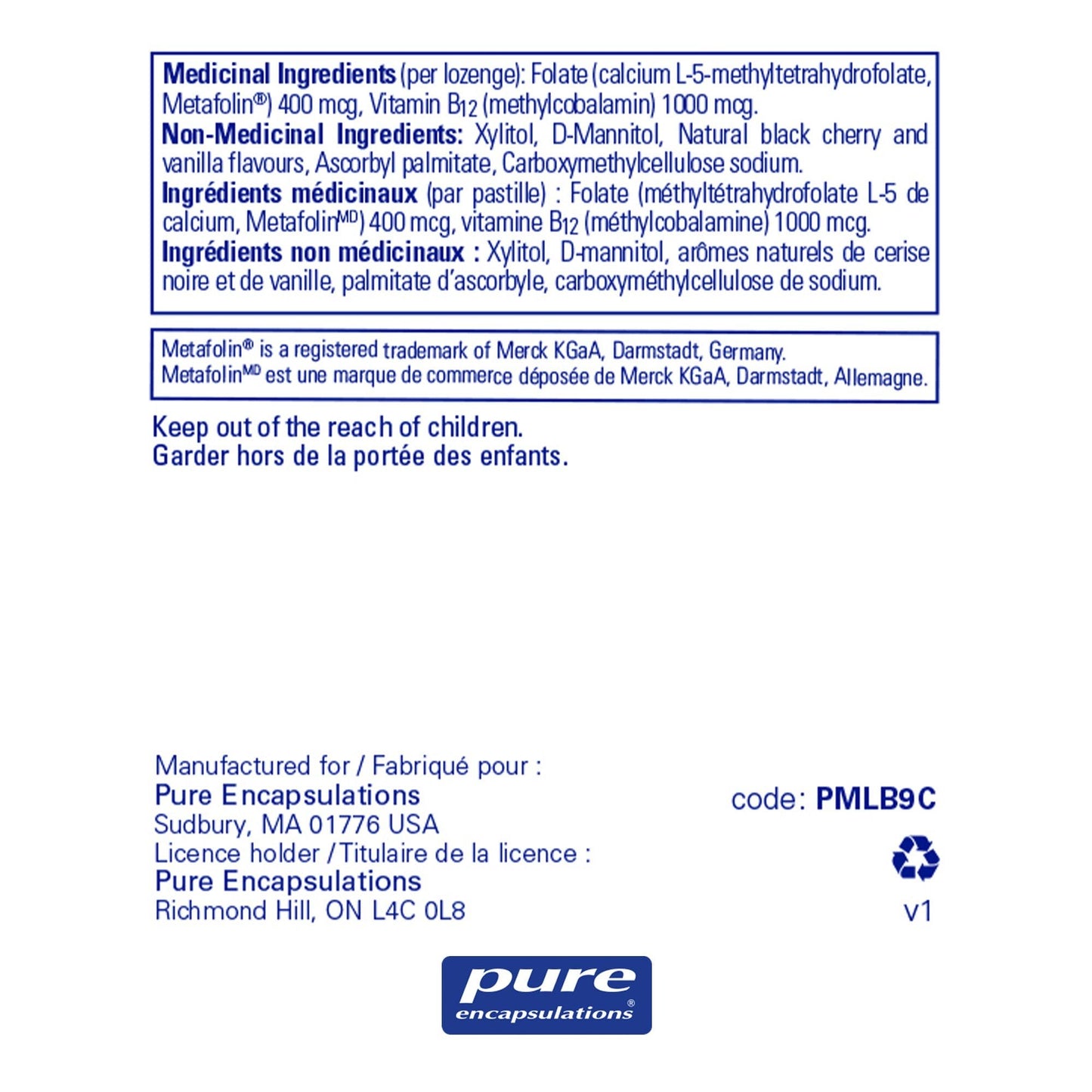Pure Encapsulations: PureMelt B12 Folate - 90 lozenges