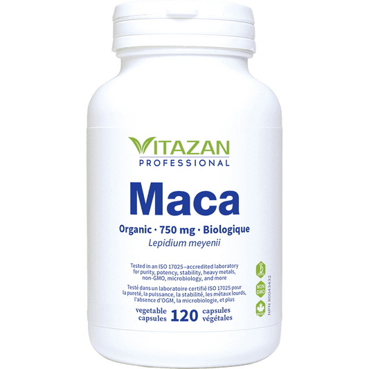 Maca Biologique 750mg - 120 capsules végétales par Vitazan